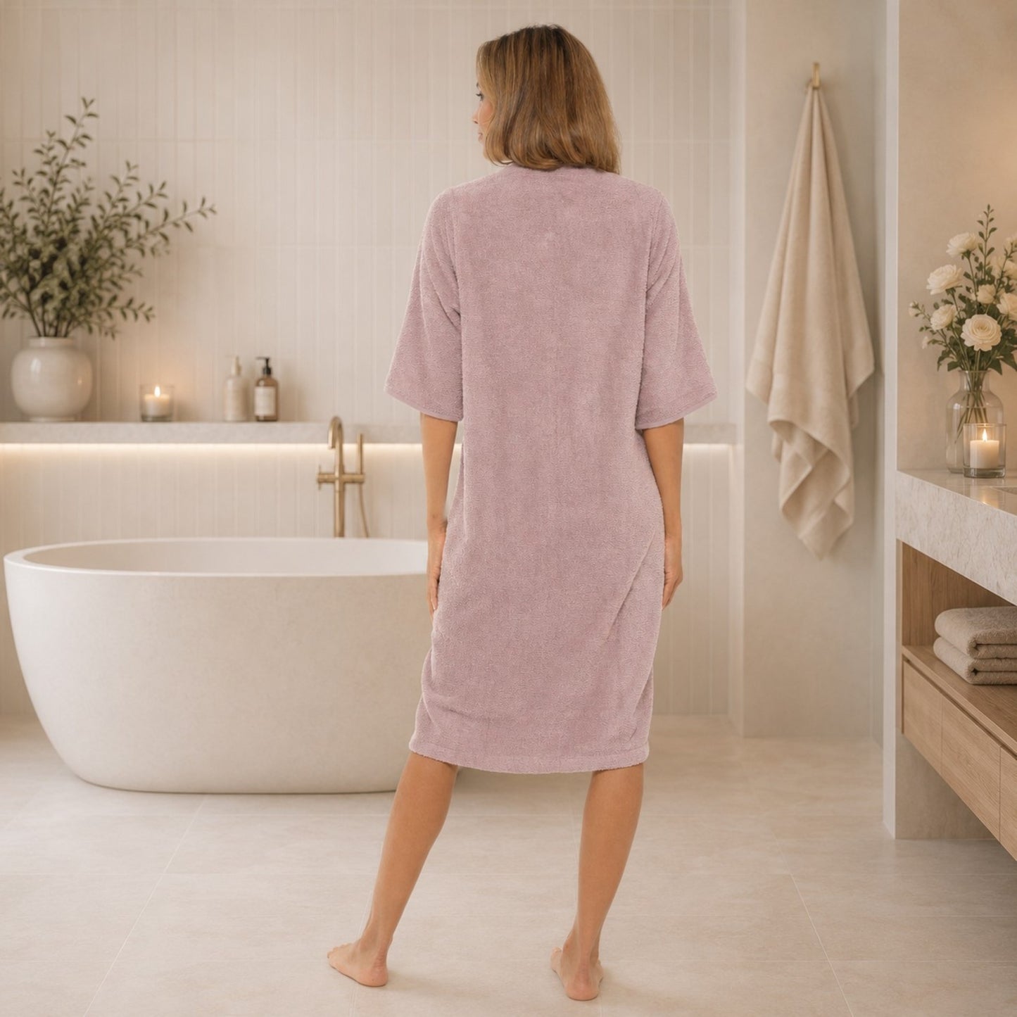 Undercover Ladies Terry Towelling Zip Through Dressing Gown - Mink