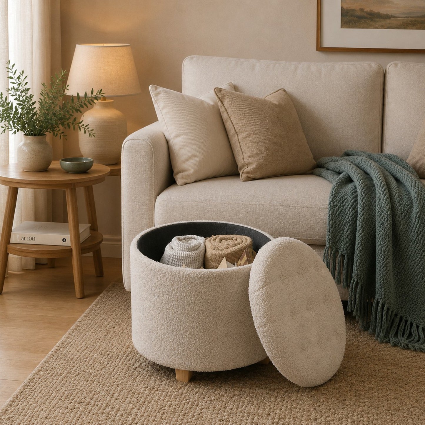 Teddy Fleece Storage Ottoman – Cosy Cream Home Essential