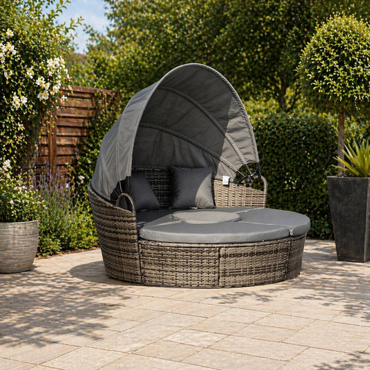 Outdoor Rattan Daybed with Canopy – Private Garden Retreat