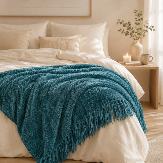 Chenille Throw – Restorative Teal Texture for Calm Living