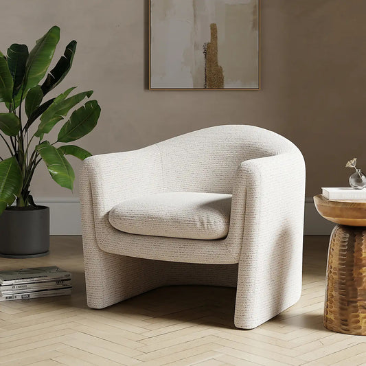 Darcy Bouclé Accent Chair – Curved Cream Chair for Relaxed Living