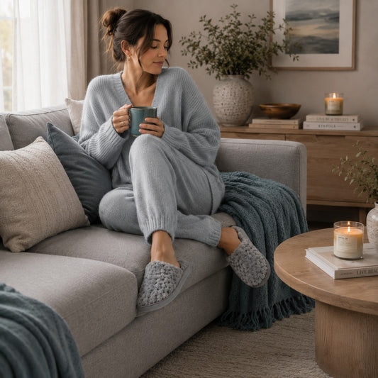 John Lewis Waffle Memory Foam Mule Slippers – Light Grey