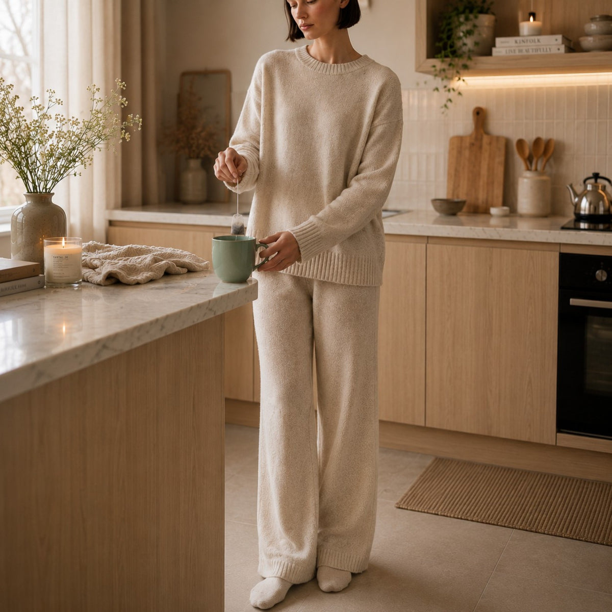 Soft Knit Lounge Trousers – Relaxed Beige Lounge Fit