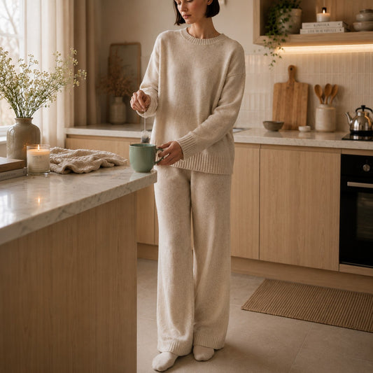 Soft Knit Lounge Trousers – Relaxed Beige Lounge Fit