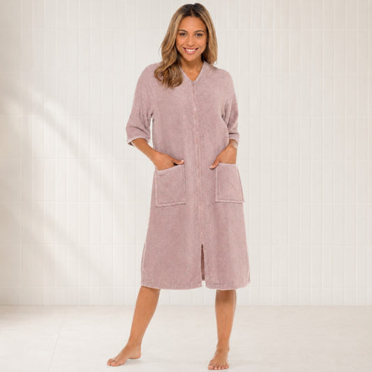 Undercover Ladies Terry Towelling Zip Through Dressing Gown - Mink