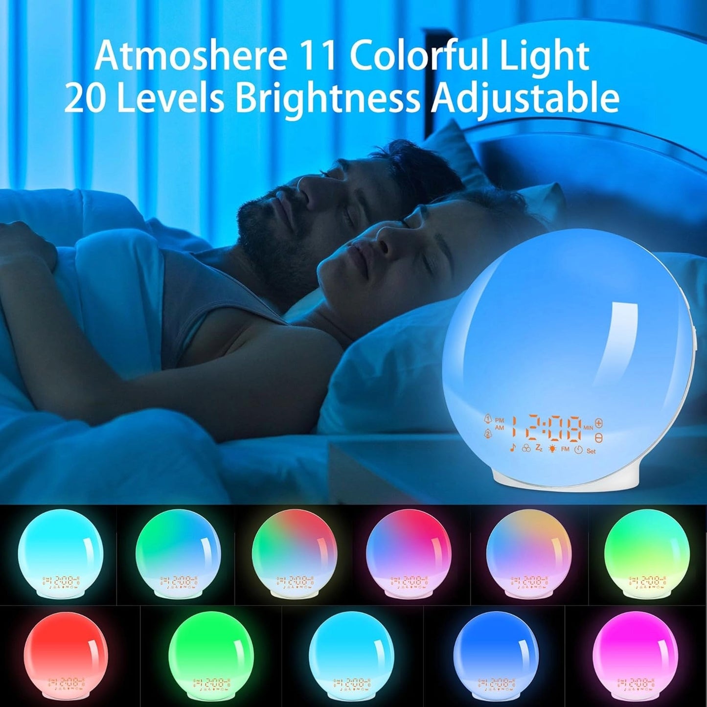 Sunrise Alarm Clock Wake Up Light – Dual Alarm & Colour Night Lamp