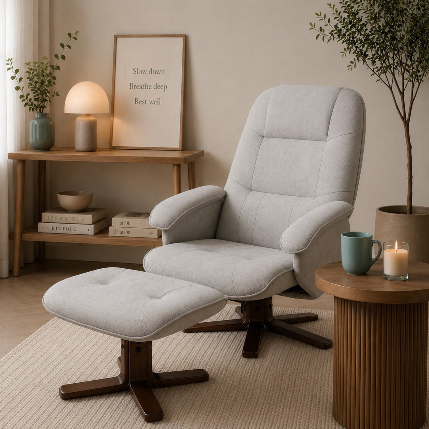 Light Grey Recliner Chair & Footstool – Relaxed Seating for Everyday Unwind