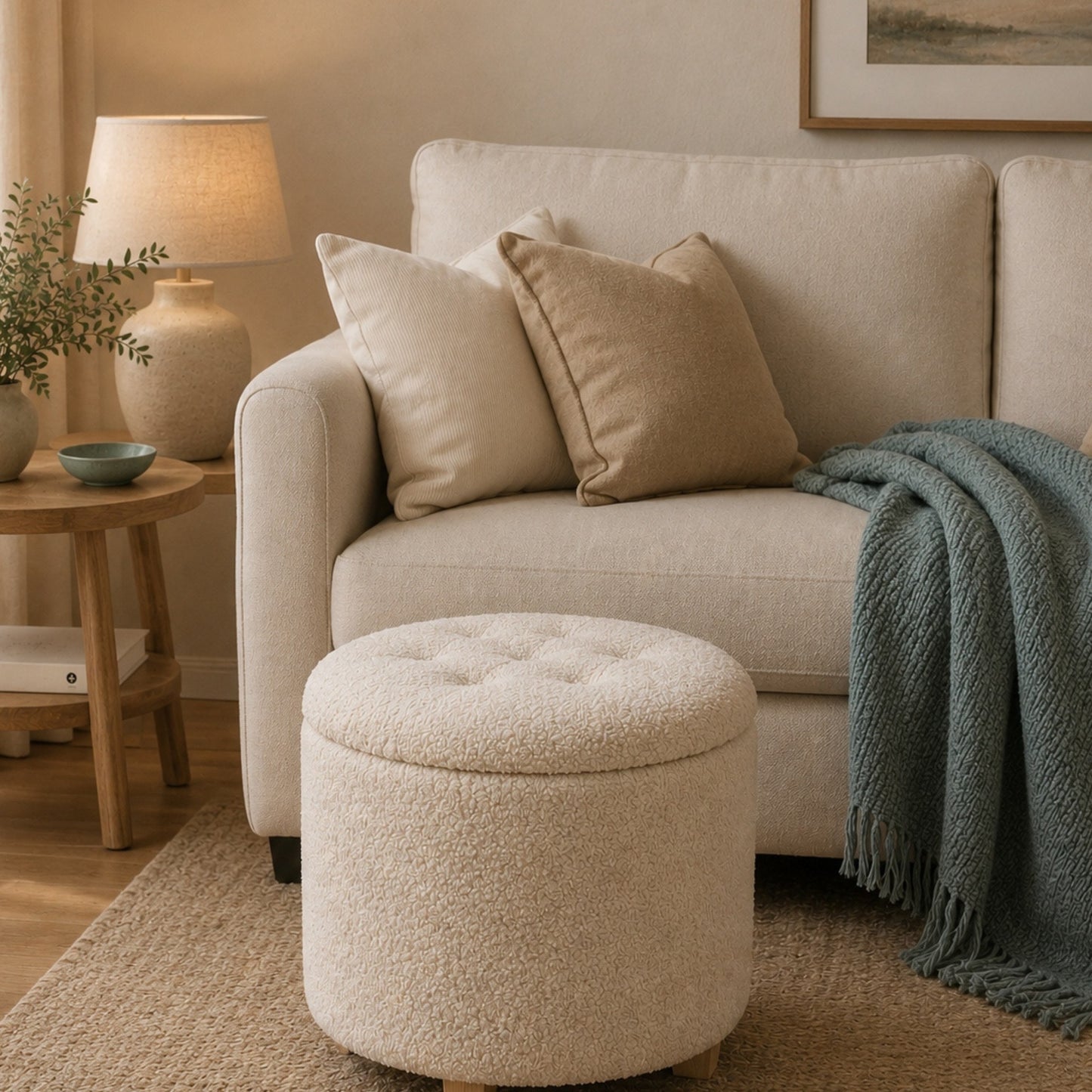 Teddy Fleece Storage Ottoman – Cosy Cream Home Essential