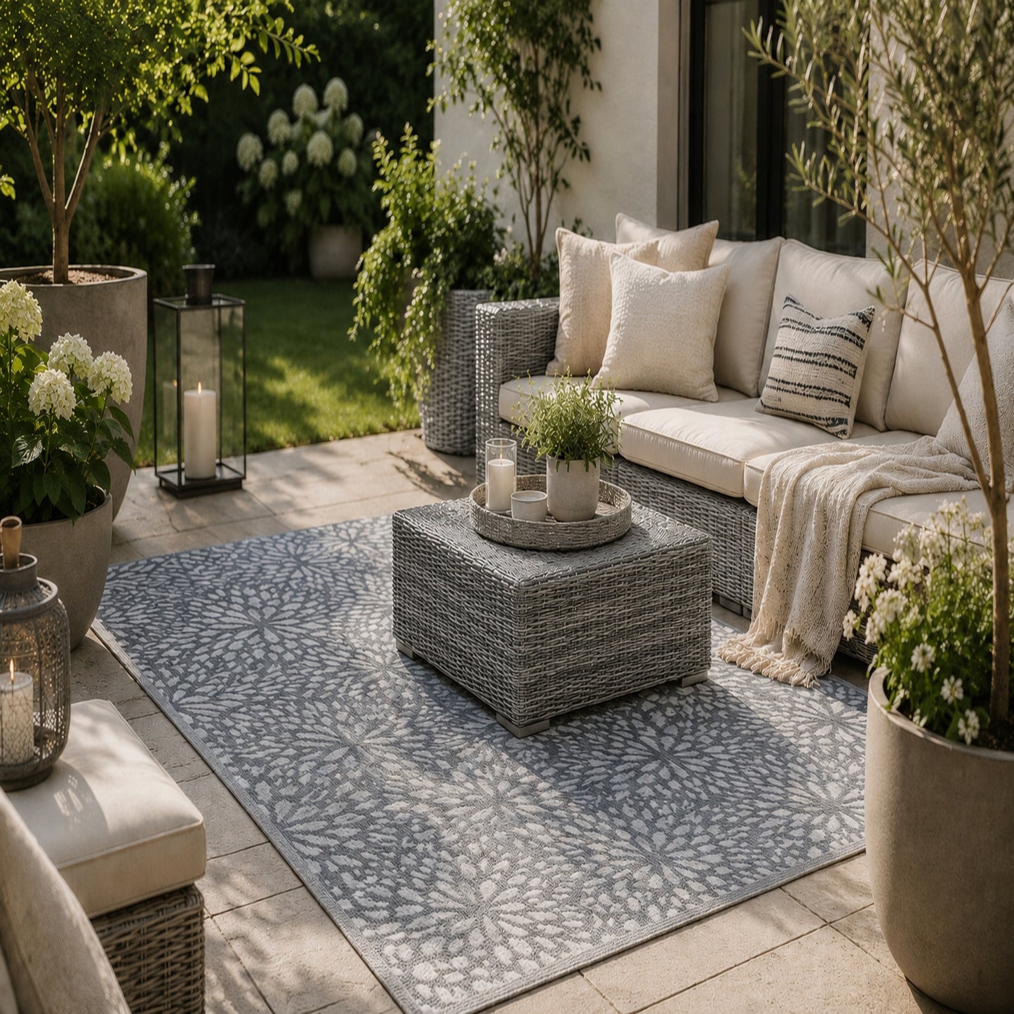 Bloom Outdoor Patterned Rug – Slate Grey