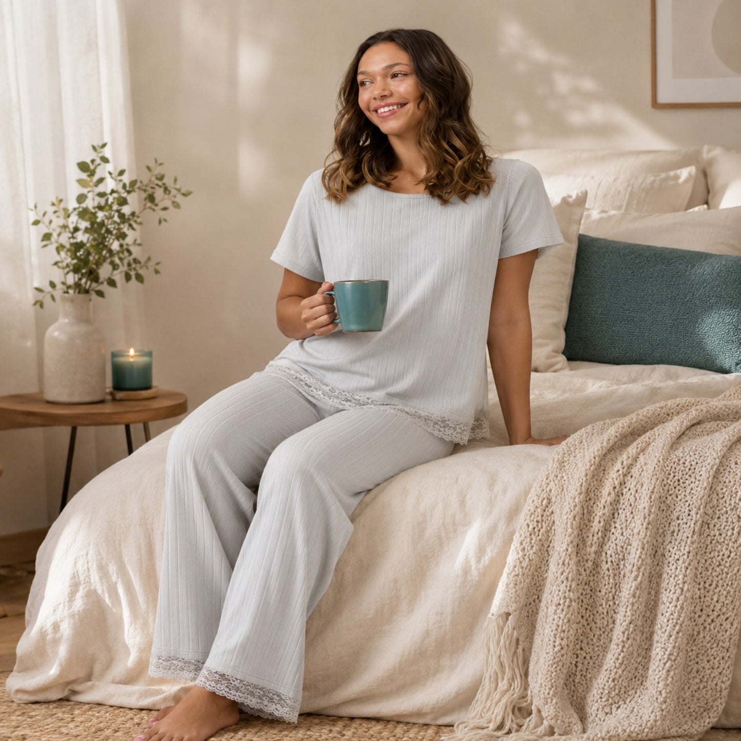 Ted Baker Soft Ribbed Pyjama Set – Relaxed Home Comfort